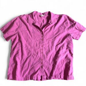C.J. Banks Women’s 1X Fuchsia Short Sleeve Linen Blend Button Down Shirt Blouse